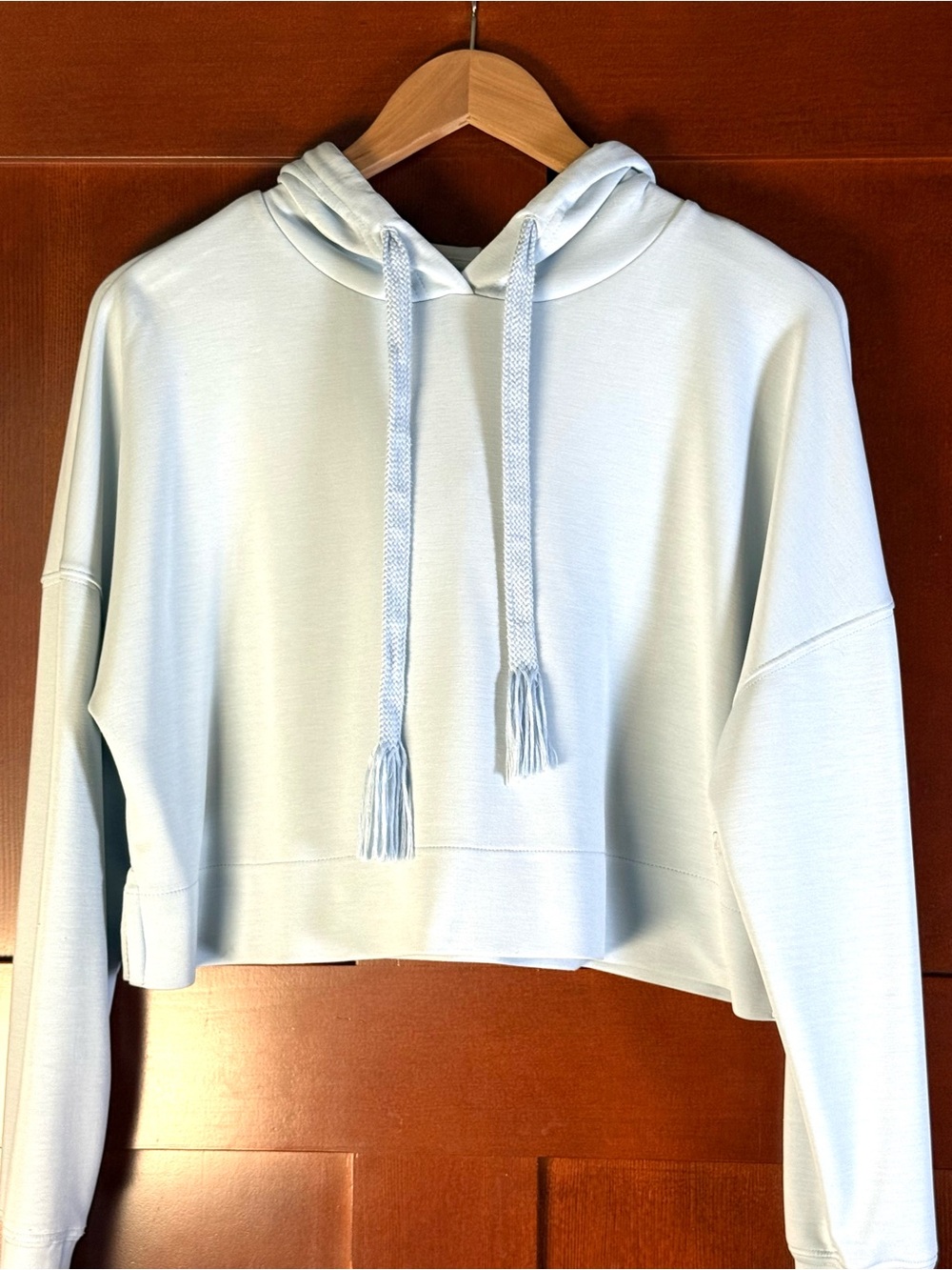AS Revival XS Blue Cropped Hoodie Oversized Modal Blend Tassel Drawstring